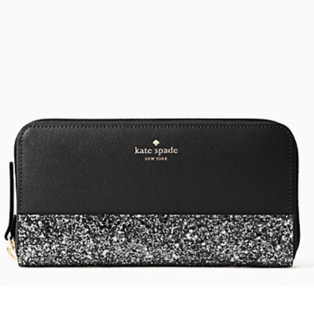 Kate Spade Greta Court Glitter Neda Zip Around Wallet (Black) BRAND NEW